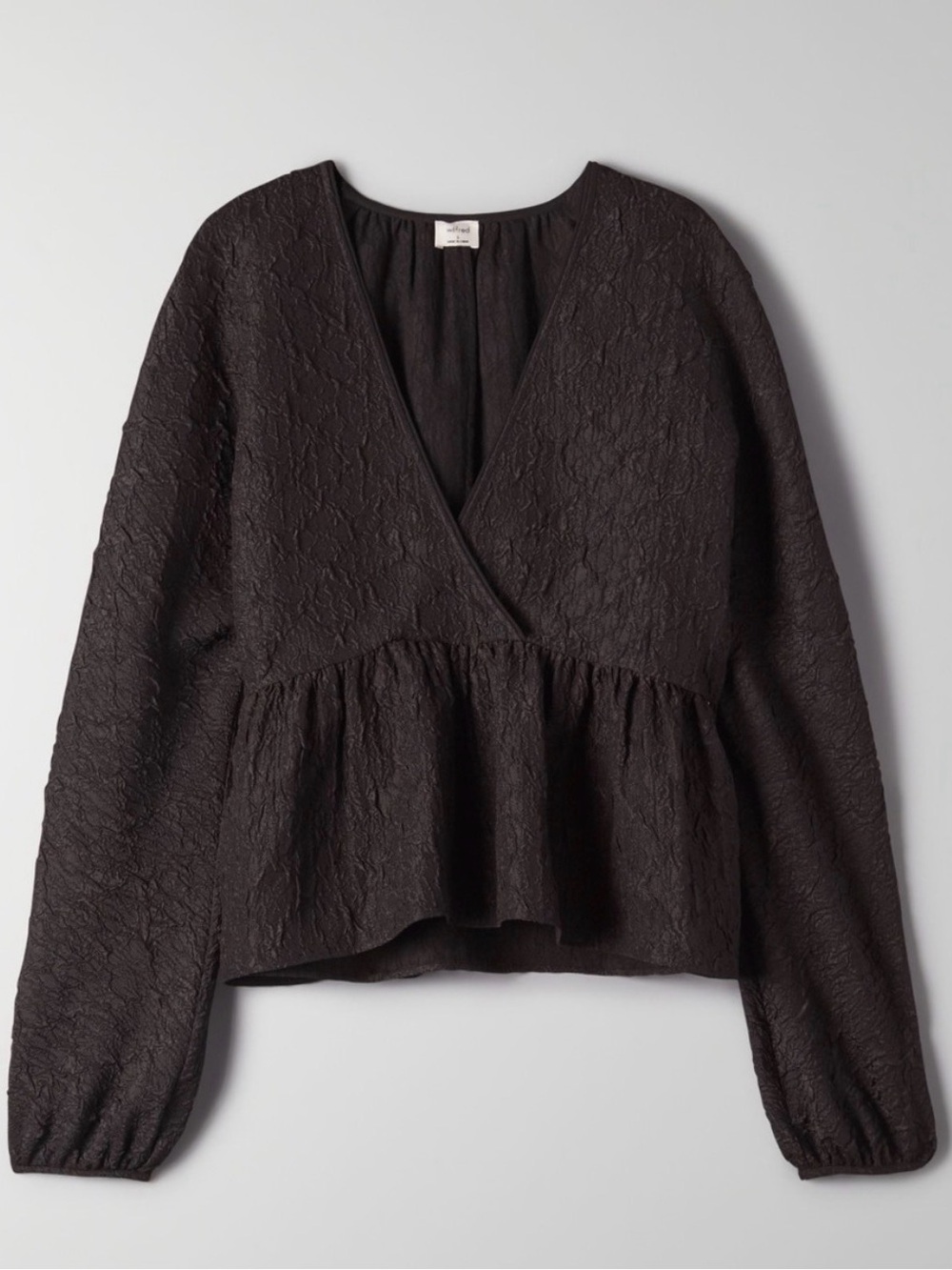 Aritzia- Wilfred Black Textured Peplum Long-Sleeve Top